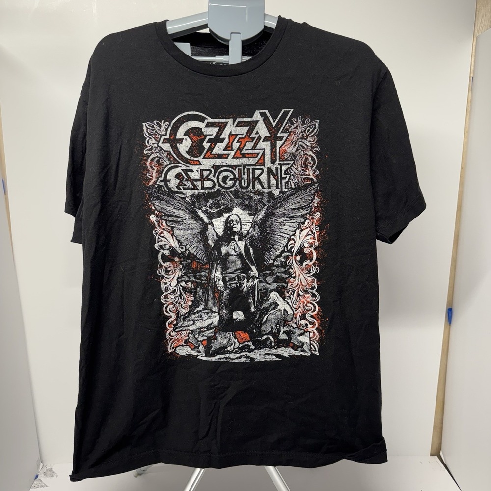 Ozzy Osbourne Black Graphic T-Shirt Winged Design Heavy Metal Rock Short Sleeve